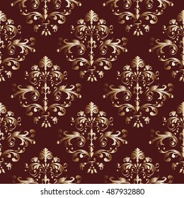 Baroque damask vintage dark red vector seamless pattern background wallpaper illustration.with antique floral medieval baroque 3d flowers and ornaments.