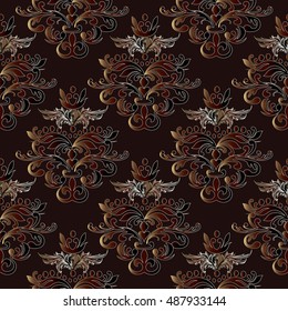 Baroque damask vintage dark vector seamless pattern background wallpaper illustration.with antique floral medieval baroque 3d flowers and ornaments.