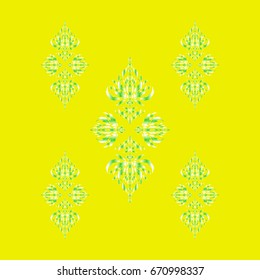 Baroque damask vintage green and yellow vector seamless pattern background. Wallpaper with antique medieval baroque abstract ornaments. Doodle ornament. Damask pattern in baroque style.