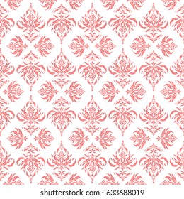 Baroque damask vintage pink vector seamless pattern background. Wallpaper with antique medieval baroque abstract ornament. Damask pattern in baroque style.