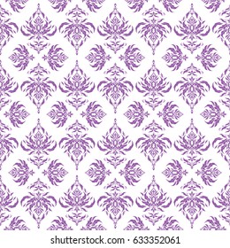 Baroque damask vintage purple vector seamless pattern background. Wallpaper with antique medieval baroque abstract ornament. Damask pattern in baroque style.