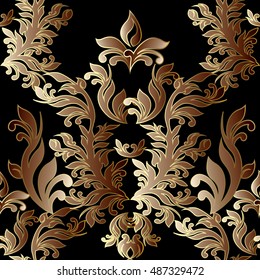 Baroque damask vintage  vector seamless pattern background wallpaper illustration.with antique  floral medieval baroque 3d flowers and ornaments. 