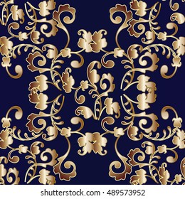 Baroque damask vintage vector seamless pattern background  illustration.with antique floral medieval 3d flowers and ornaments.Damask background.Baroque pattern.Baroque ornament.Baroque wallpaper