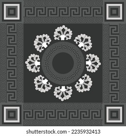 Baroque Decorative Abstract Scarf Square Design Oriental Flowers Elegant Luxury Concept Vector Artwork Trendy Fashion Colors Black Gray Tones
