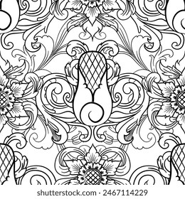 Baroque decorative design elements are characterized by their lavish and intricate detailing, exuberant ornamentation, and dramatic flair.