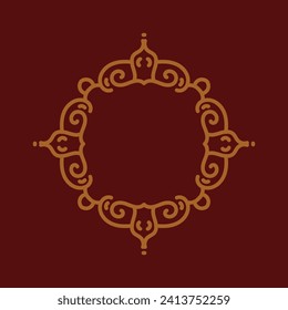Elemento de diseño barroco u ornamento con color dorado sobre fondo rojo