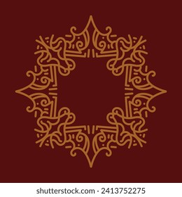 Baroque Design Element or Ornament with gold color on red background