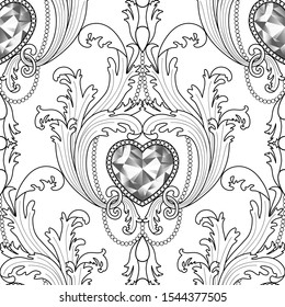 Baroque diamond jewelry seamless pattern. Luxury repeat coloring page.