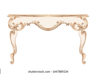 Baroque dressing table engraved. Vector French Luxury rich intricate ornamented structure. Victorian Royal Style decor