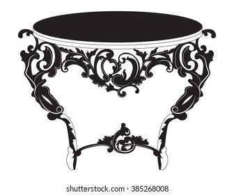 Baroque Elegant imperial classic round table in luxury style with rich ornaments. Asymmetric ornaments. Vector