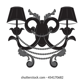 Baroque Elegant Wall lamp with ornaments.Vector Elegant Royal Baroque Style Wall lamp