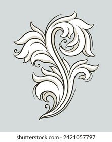 Baroque element concept. Traditional old style ornament and pattern. Template for flyer and leaflet. Architecture of old Rome and Greece. Linear flat vector illustration isolated on grey background