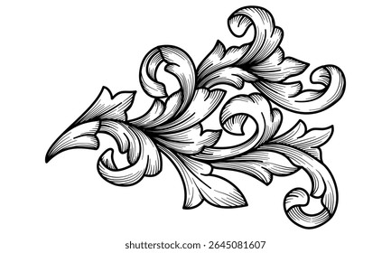 Baroque engraved decorative ornament. Vintage arabesque filigree, flourish element vector illustration