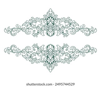 Baroque engraved. Victorian floral ornamental borders, vintage decorative frame elements. Vector illustration royal set for wedding invitation and greeting cards, ornaments romantic invitations