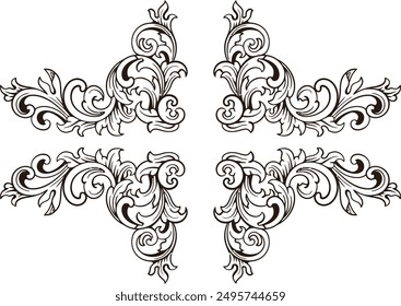 Baroque engraved. Victorian floral ornamental borders, vintage decorative frame elements. Vector illustration royal set for wedding invitation and greeting cards, ornaments romantic invitations