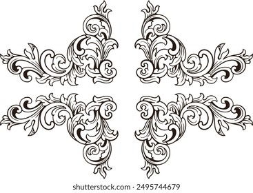 Baroque engraved. Victorian floral ornamental borders, vintage decorative frame elements. Vector illustration royal set for wedding invitation and greeting cards, ornaments romantic invitations