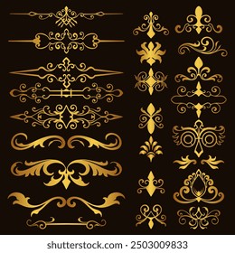 Baroque engraved. Victorian floral ornamental borders, luxury vintage decorative frame elements. Vector illustration royal set for wedding invitation and greeting cards, ornaments romantic invitations