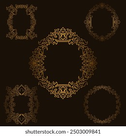 Baroque engraved. Victorian floral ornamental borders, luxury vintage decorative frame elements. Vector illustration royal set for wedding invitation and greeting cards, ornaments romantic invitations