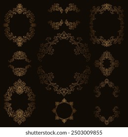 Baroque engraved. Victorian floral ornamental borders, luxury vintage decorative frame elements. Vector illustration royal set for wedding invitation and greeting cards, ornaments romantic invitations