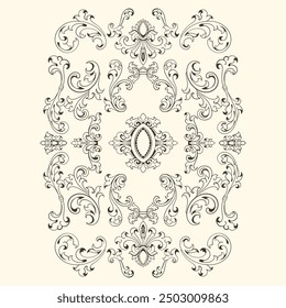 Baroque engraved. Victorian floral ornamental borders, luxury vintage decorative frame elements. Vector illustration royal set for wedding invitation and greeting cards, ornaments romantic invitations