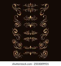 Baroque engraved. Victorian floral ornamental borders, luxury vintage decorative frame elements. Vector illustration royal set for wedding invitation and greeting cards, ornaments romantic invitations