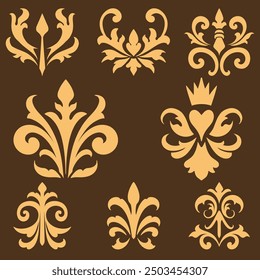 Baroque engraved. Victorian floral ornamental borders, luxury vintage decorative frame elements. Vector illustration royal set for wedding invitation and greeting cards, ornaments romantic invitations