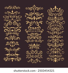 Baroque engraved. Victorian floral ornamental borders, luxury vintage decorative frame elements. Vector illustration royal set for wedding invitation and greeting cards, ornaments romantic invitations