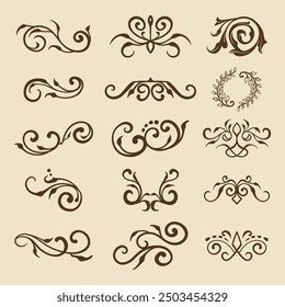 Baroque engraved. Victorian floral ornamental borders, luxury vintage decorative frame elements. Vector illustration royal set for wedding invitation and greeting cards, ornaments romantic invitations