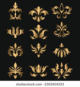 Baroque engraved. Victorian floral ornamental borders, luxury vintage decorative frame elements. Vector illustration royal set for wedding invitation and greeting cards, ornaments romantic invitations