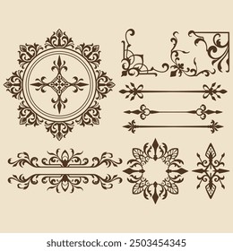 Baroque engraved. Victorian floral ornamental borders, luxury vintage decorative frame elements. Vector illustration royal set for wedding invitation and greeting cards, ornaments romantic invitations