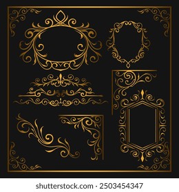 Baroque engraved. Victorian floral ornamental borders, luxury vintage decorative frame elements. Vector illustration royal set for wedding invitation and greeting cards, ornaments romantic invitations