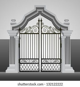  baroque entrance gate with iron fence vector illustration