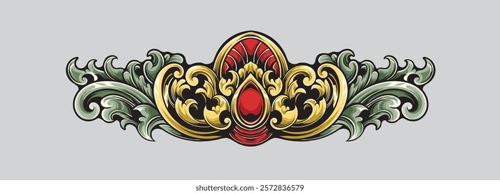 Baroque floral vector art in classic colors