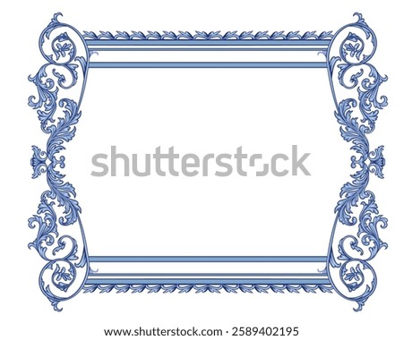 Baroque flourish frame is ornamented with scrolls and decorative leaves, classic vector style