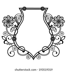 baroque flourish shield design, vector image