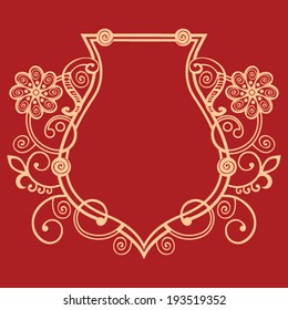 baroque flourish shield design, vector image