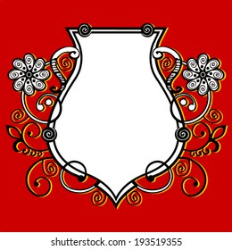 baroque flourish shield design, vector image