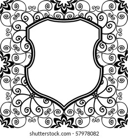 baroque flourish shield design, vector image