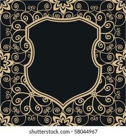 baroque flourish shield design, vector image
