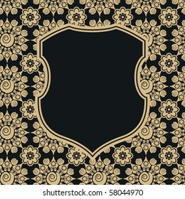 baroque flourish shield design, vector image