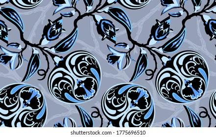 Baroque flowers seamless pattern. Floral vintage background