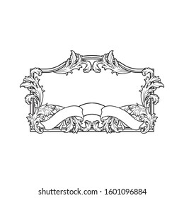 Baroque frame decor. Detailed rich ornament vector illustration graphic line art