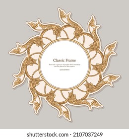 Baroque frame decor. Detailed rich ornament graphic line art. Vector illustration in beige colors