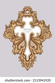 Baroque frame decor. Detailed rich ornament graphic line art. Vector illustration