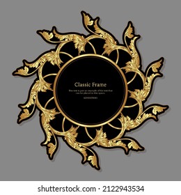 Baroque frame decor. Detailed rich ornament graphic line art. Vector illustration in gold and black