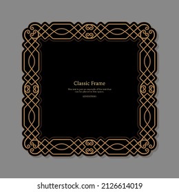 Baroque frame decor. Detailed rich ornament graphic line art. Vector illustration in gold and black