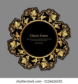 Baroque frame decor. Detailed rich ornament graphic line art. Vector illustration in gold and black