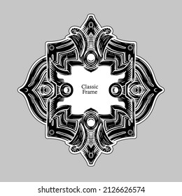 Baroque frame decor. Detailed rich ornament graphic line art. Vector illustration in black and white