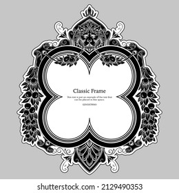 Decoración barroca del marco. Dibujo detallado de líneas gráficas de adorno enriquecido. Ilustración vectorial en blanco y negro