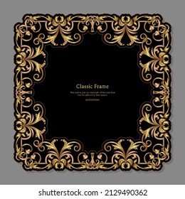 Baroque frame decor. Detailed rich ornament graphic line art. Vector illustration in gold and black